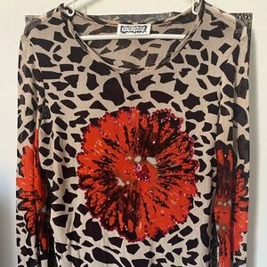 Kokomo Mesh Top Y2K Floral Sequin Sheer Long Sleeve | Animal Print | Size M